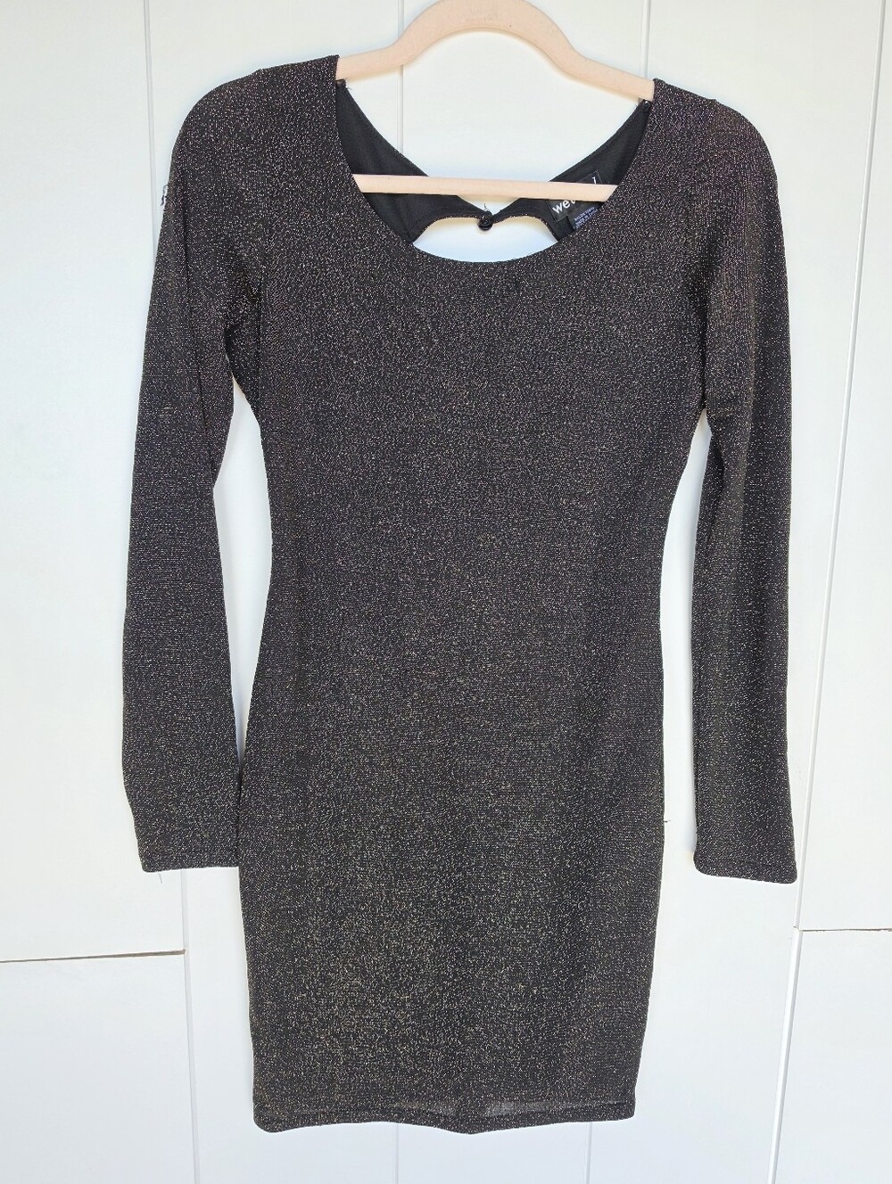 Wet Seal Metalic Gold And Black Long sleeve Cross Back Bodycon Mini dress